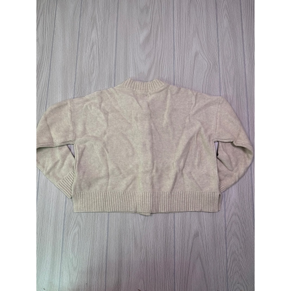 Quince 100% Organic Cotton Cropped Cardigan Speckled Beige S - Picture 3 of 5